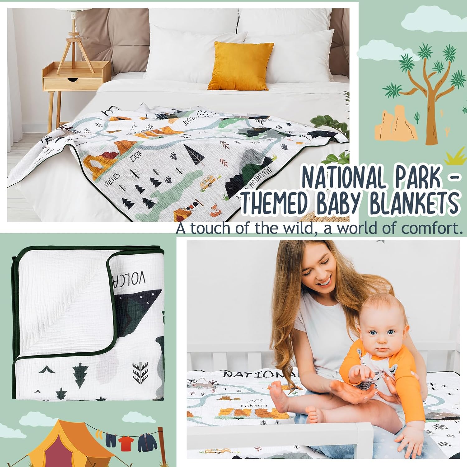 National Parks Muslin Blanket 47x47 Inch Soft Warm Cotton Swaddle