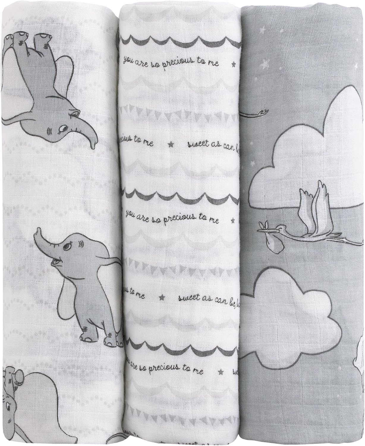 NoJo Disney Dumbo 3 Piece Muslin Swaddle Blanket Set