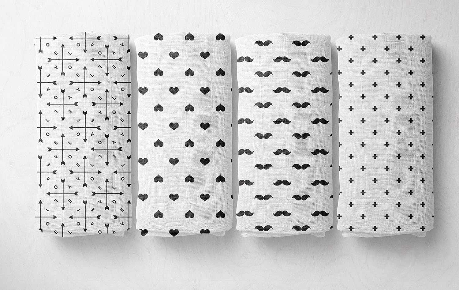 Bacati 4 Piece Love Muslin Swaddling Blankets BlackWhite