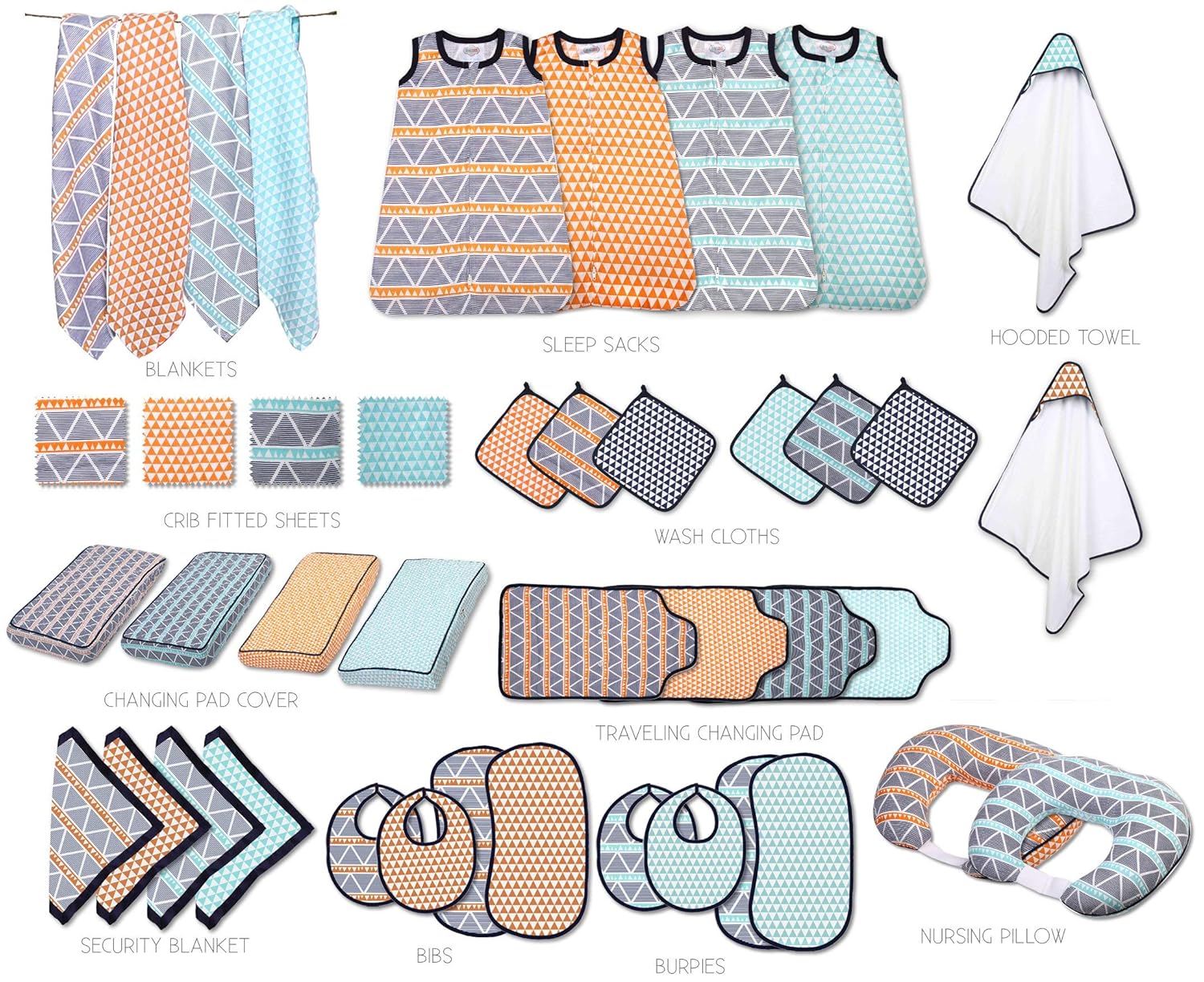Bacati Liam Aztec Swaddling Blankets 4 Piece Cotton Muslin