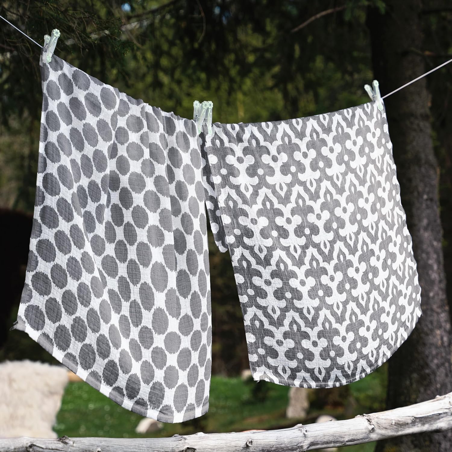 Bacati Ikat Mint Grey Dots Stripes Swaddling Muslin Set of 4