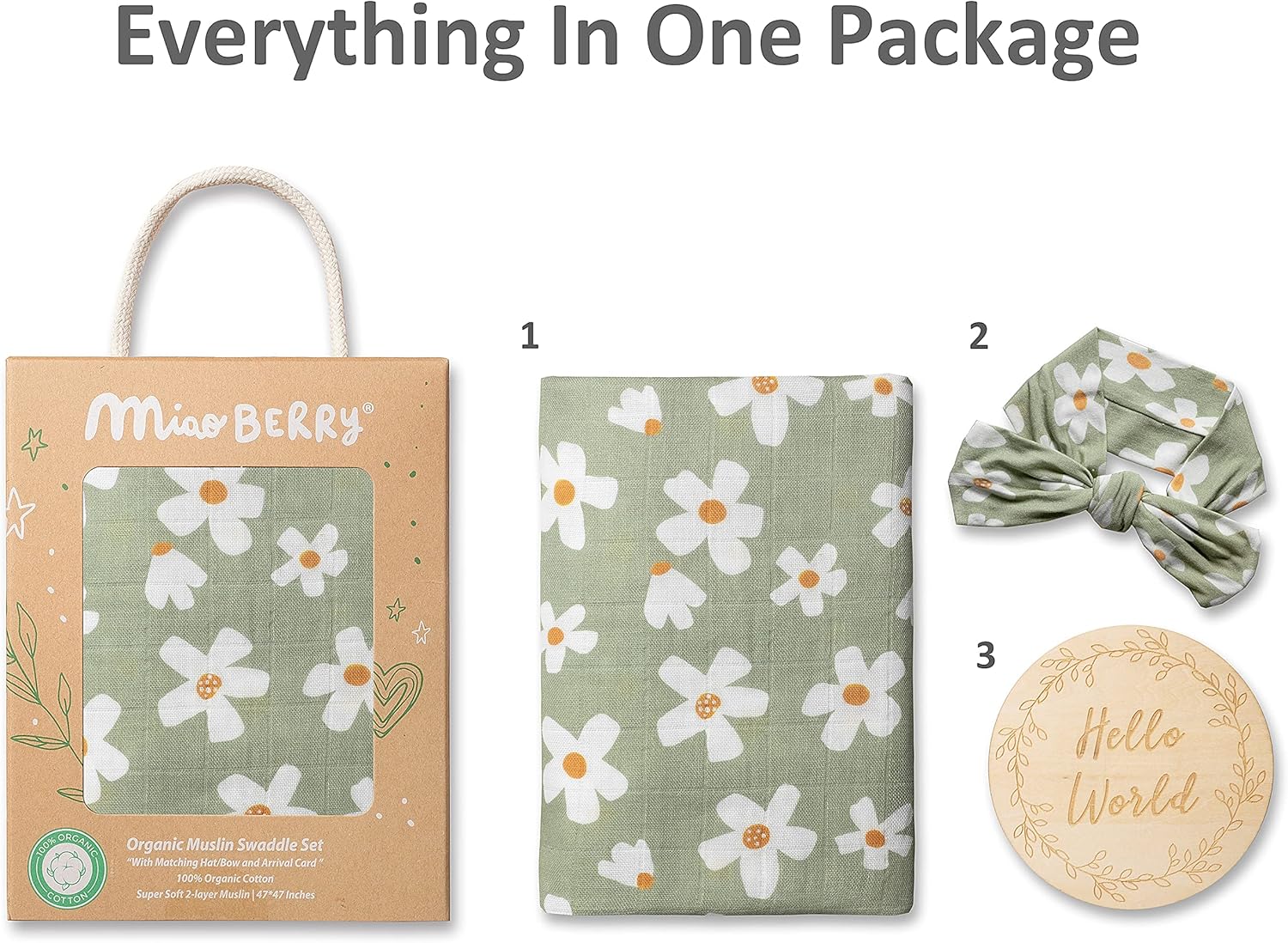 Miaoberry Organic Cotton Muslin Swaddle Set for Baby Girl