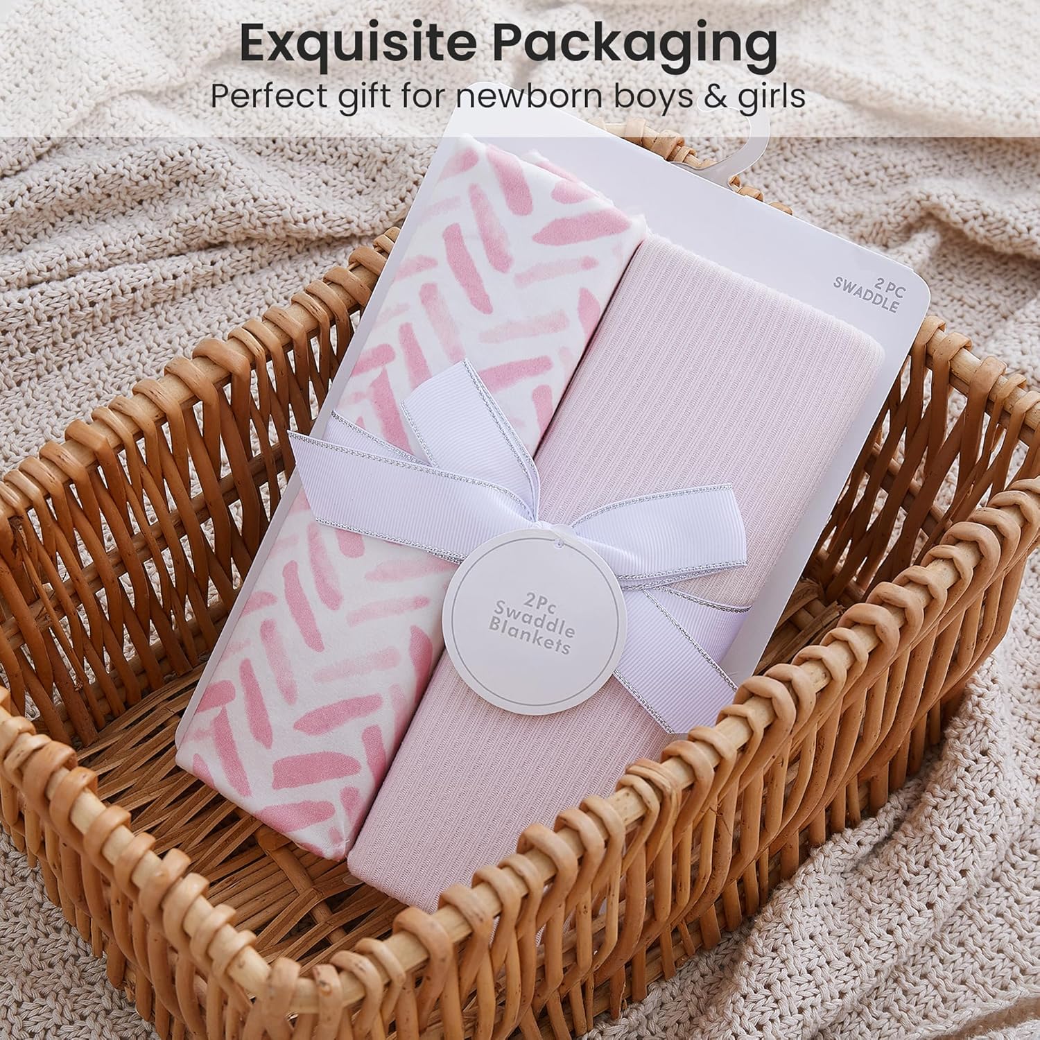 Jersey Swaddle Blanket Ultra Soft Stretchy 40 x 30 Inches 2 Pcs Pink