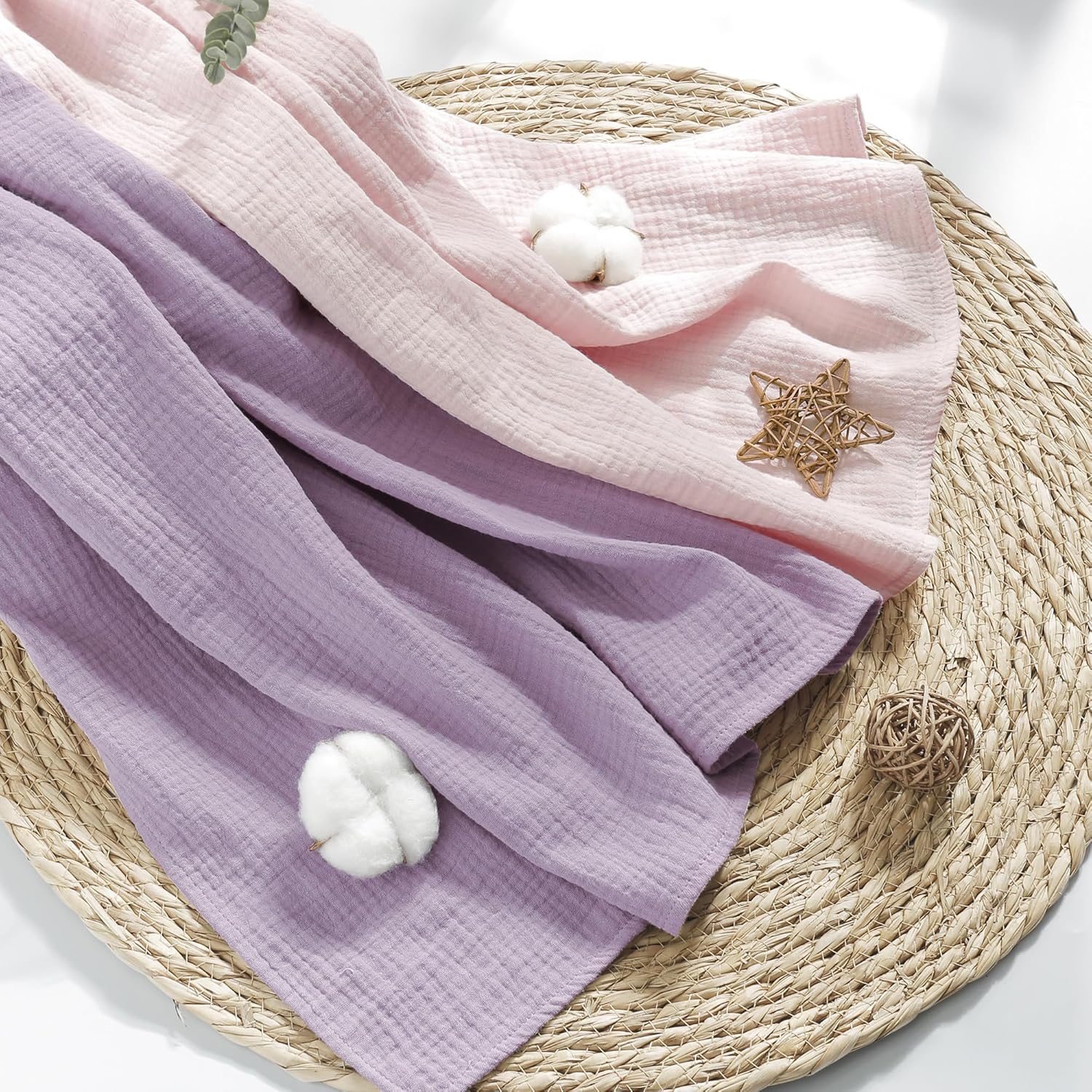 Susurration Muslin Swaddle Blanket 2Pack 40x40in Pink Purple