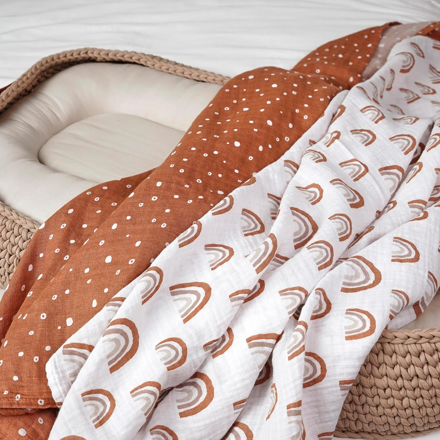 Gerber Baby 2-Pack Muslin Blanket Boho Rainbow Polka Dots