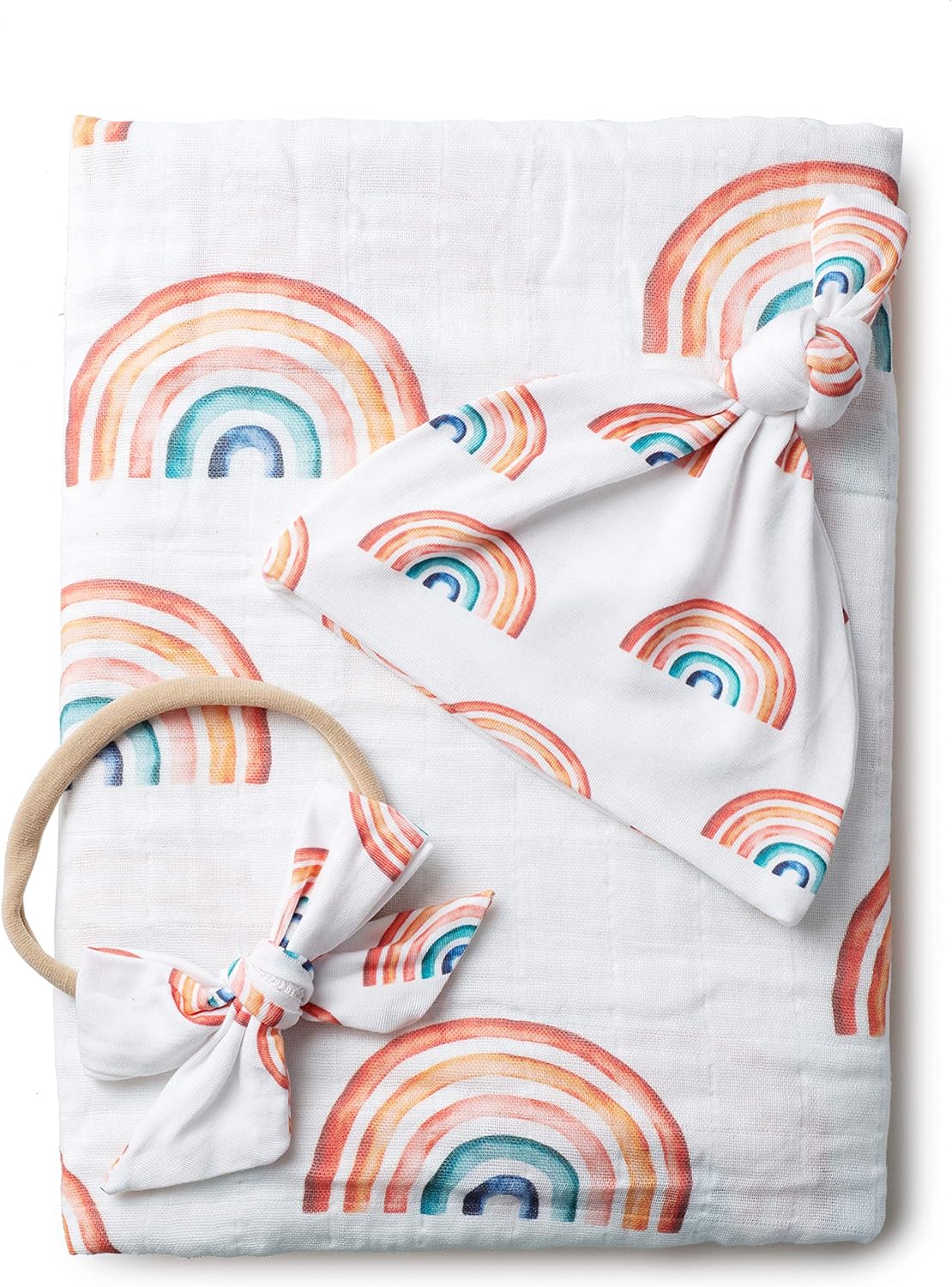 Miaoberry Organic Muslin Swaddle Blanket and Hat Set 1