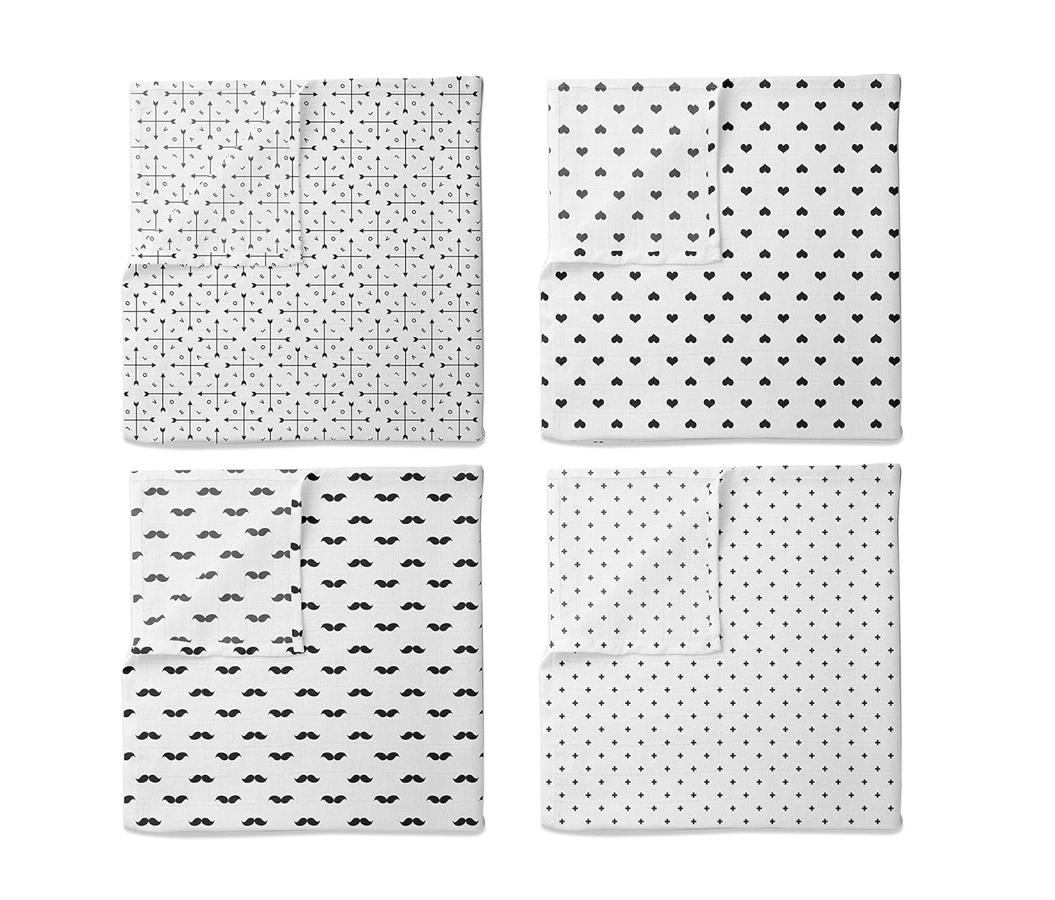 Bacati 4 Piece Love Muslin Swaddling Blankets BlackWhite