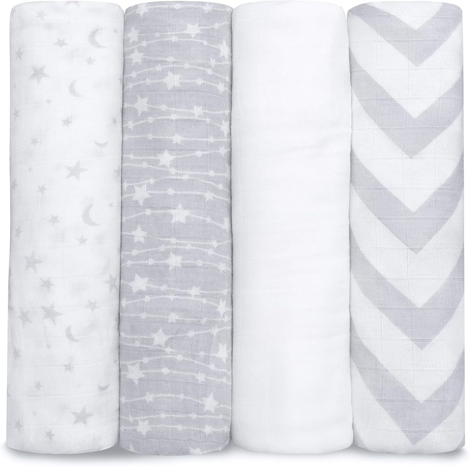 Comfy Cubs Muslin Swaddle Blankets Pack of 4 Grey