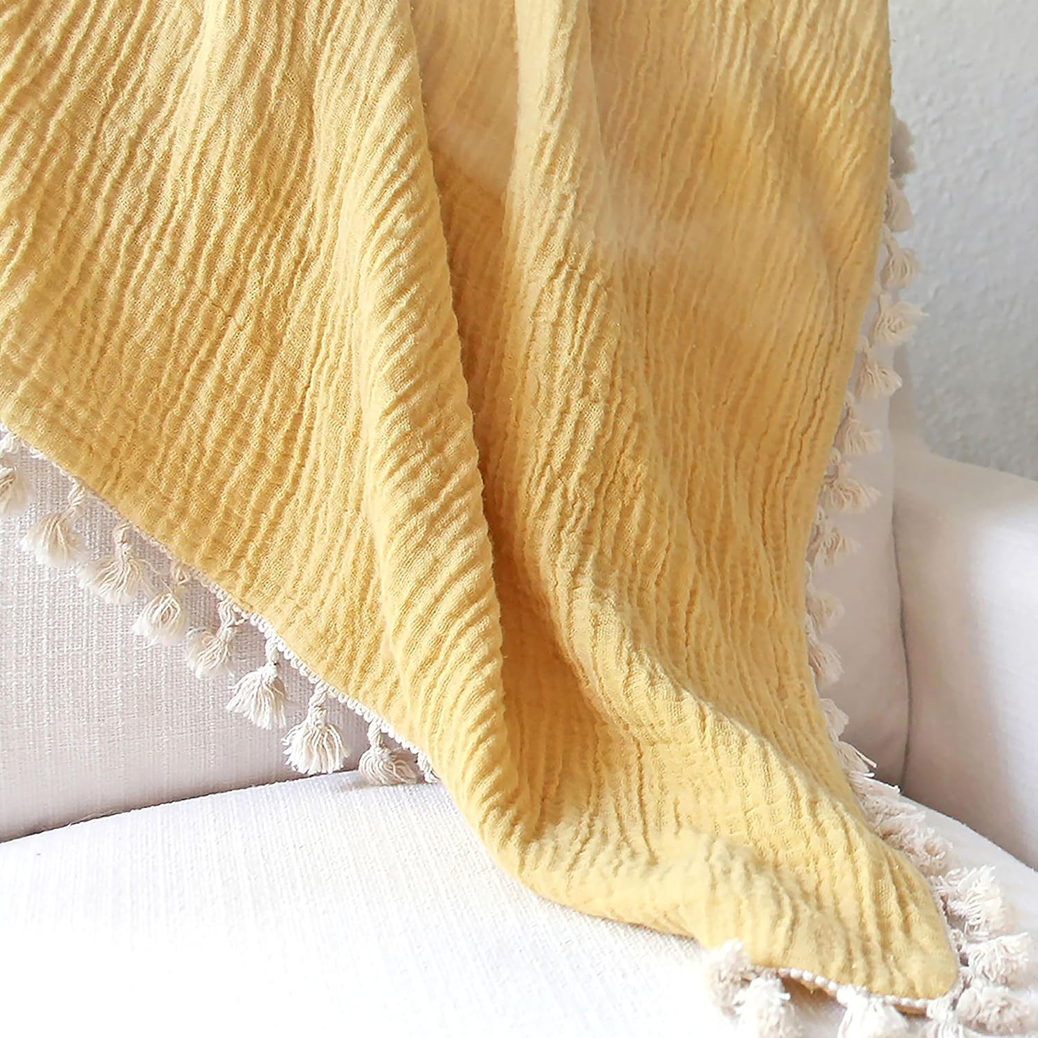 Crane Baby Muslin Swaddle Blanket 30 x 40 Ochre Yellow