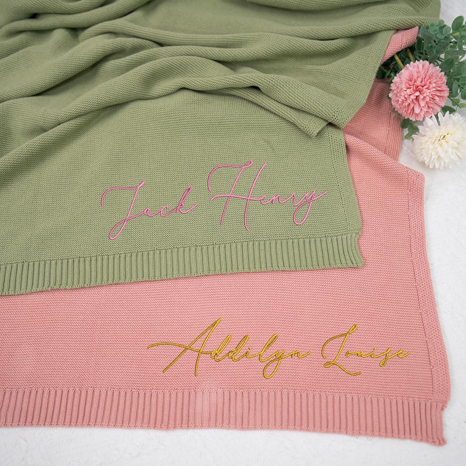 NAZENTI Personalized Baby Name Knit Blanket