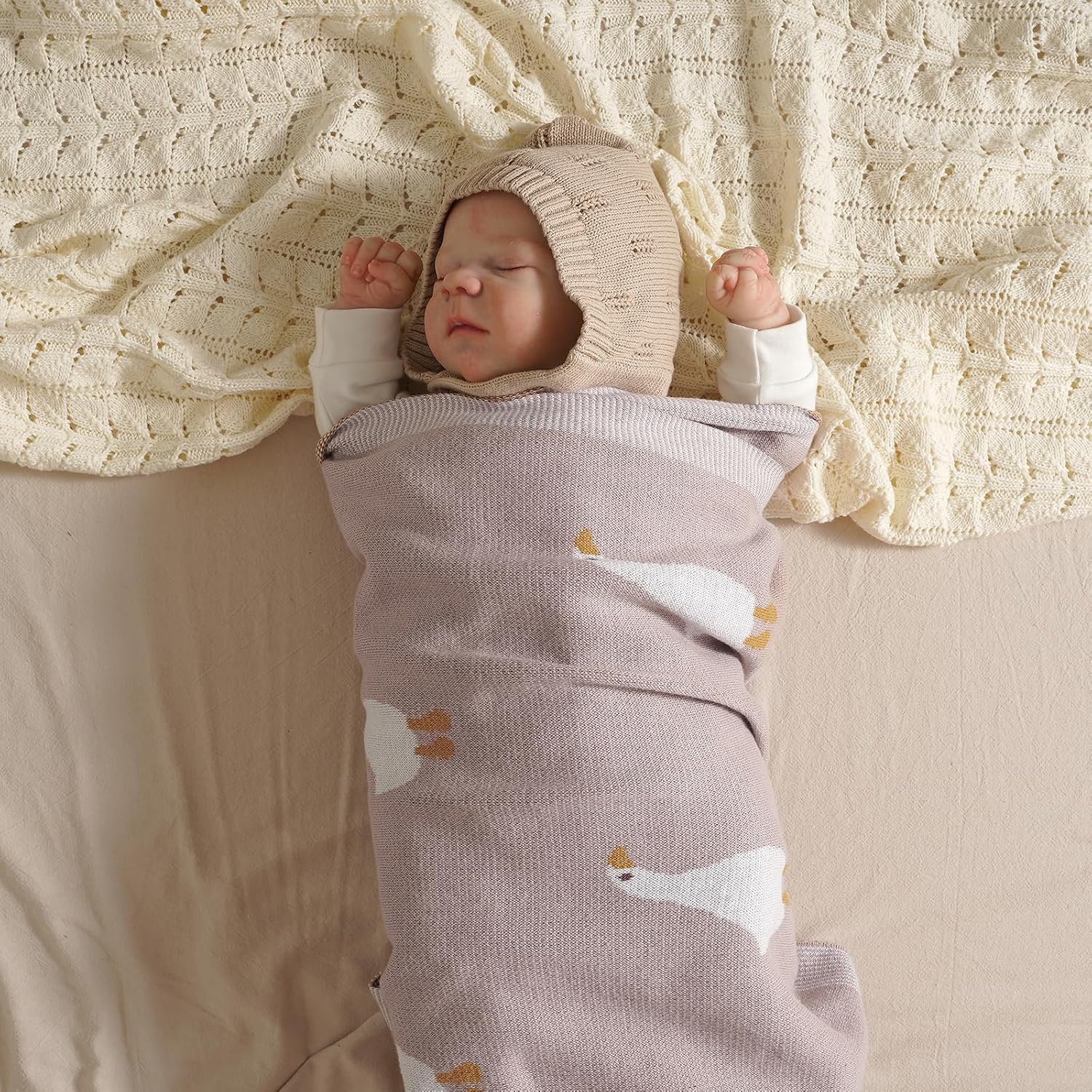 Mimixiong Soft Cotton Baby Blanket with Cute Goose
