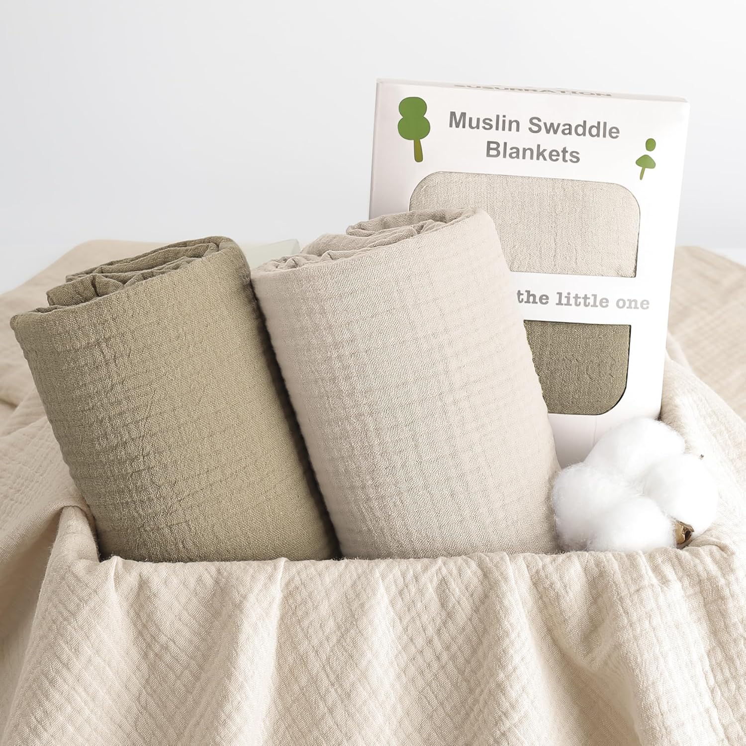Susurration 100 Cotton Muslin Swaddle Blanket 40x40in Olive Green
