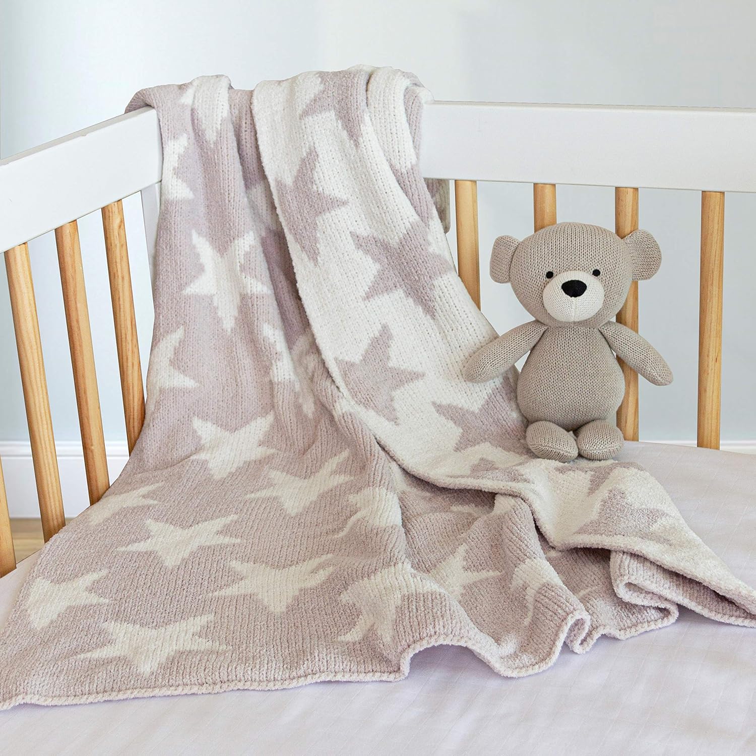 Living Textiles Grey Stars Chenille Baby Blanket Reversible