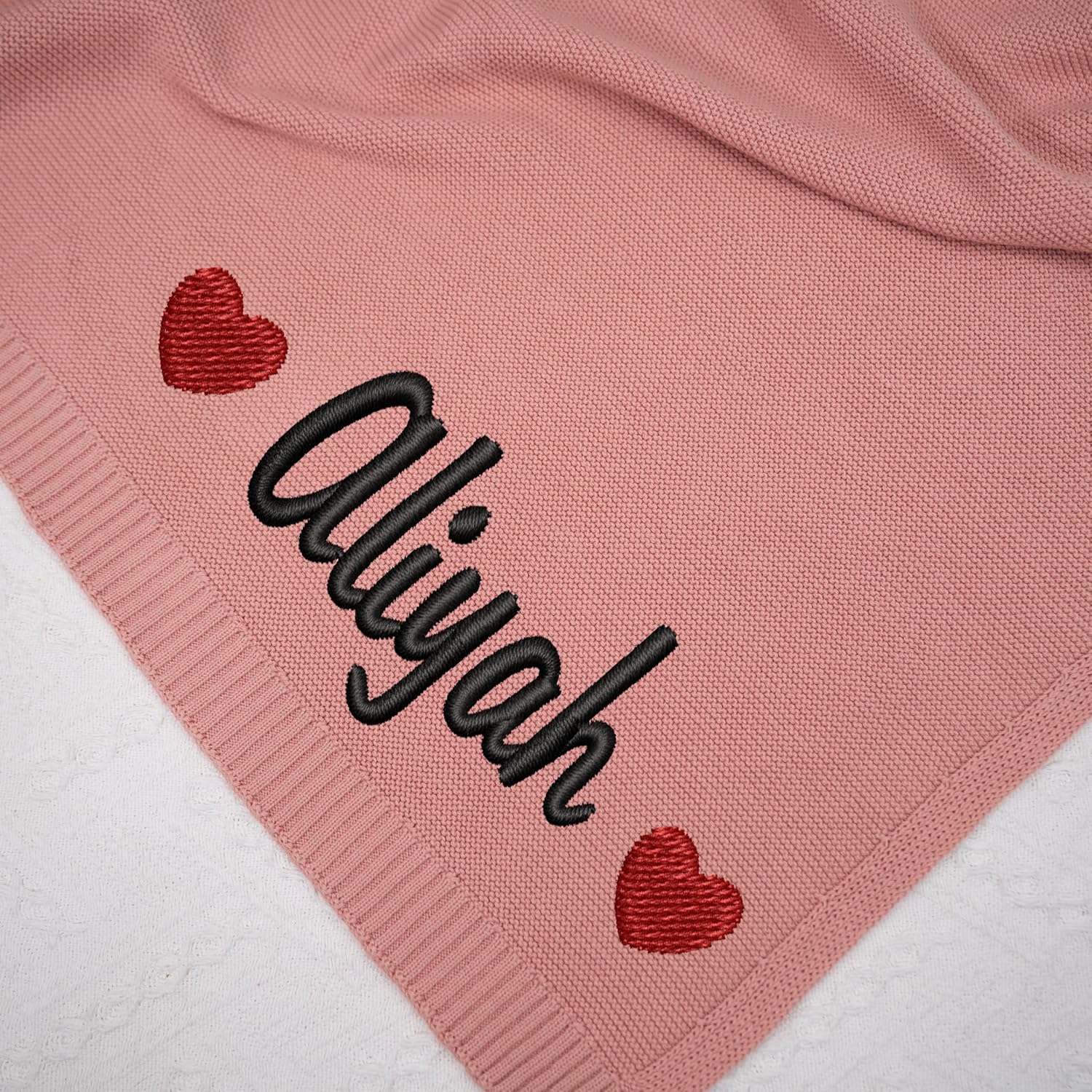 NAZENTI Personalized Knit Baby Blanket with Embroidered Name 1
