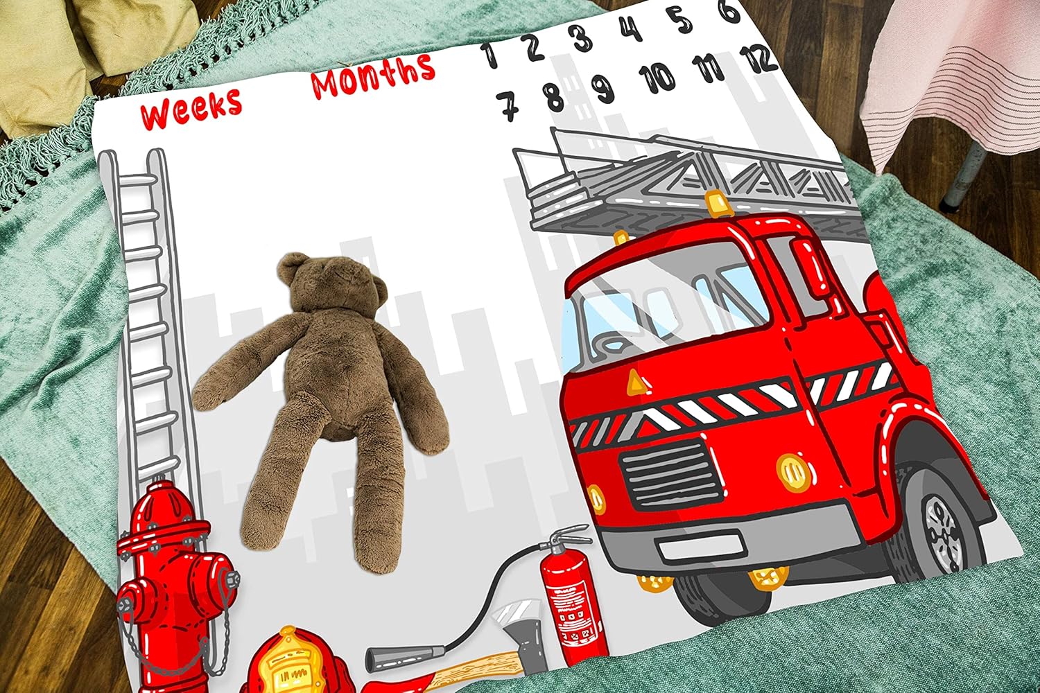 Baby Monthly Milestone Blanket Red Fire Truck