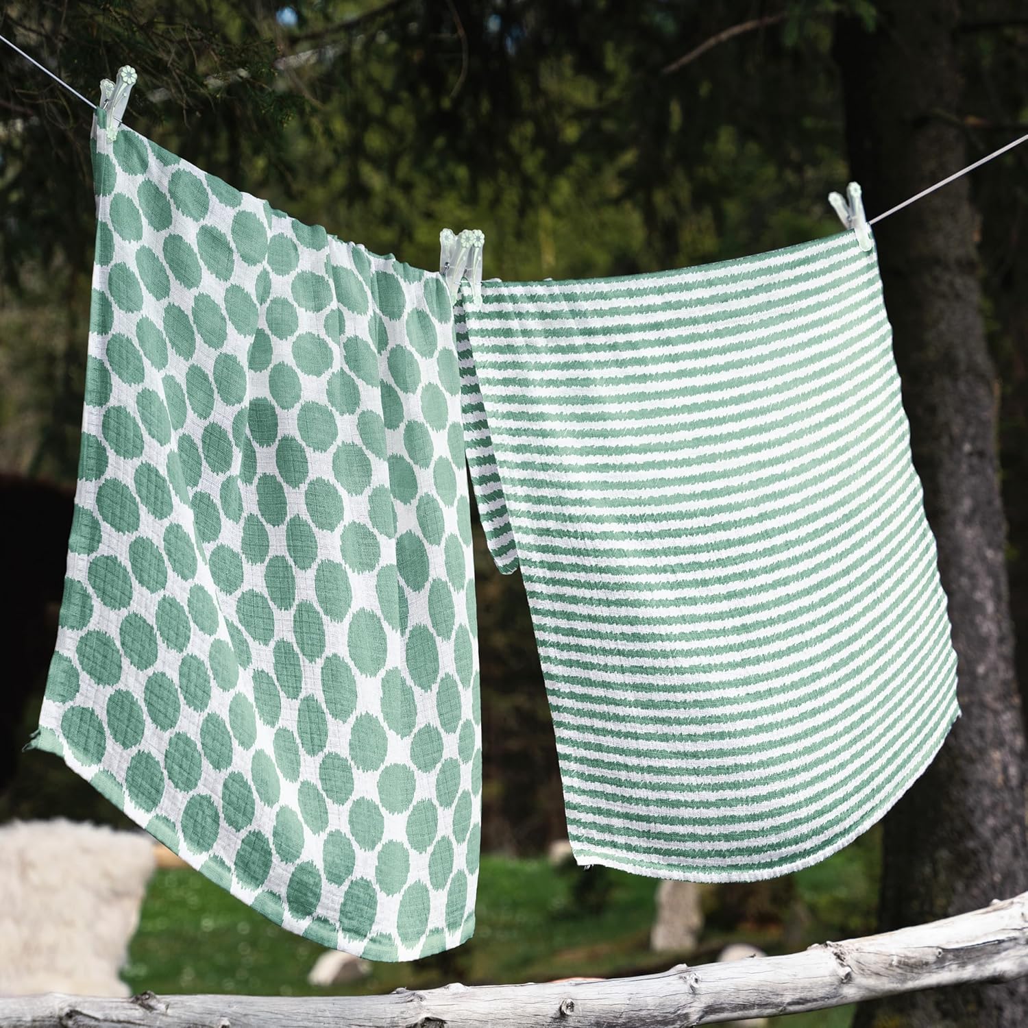 Bacati Ikat Mint Grey Dots Stripes Swaddling Muslin Set of 4