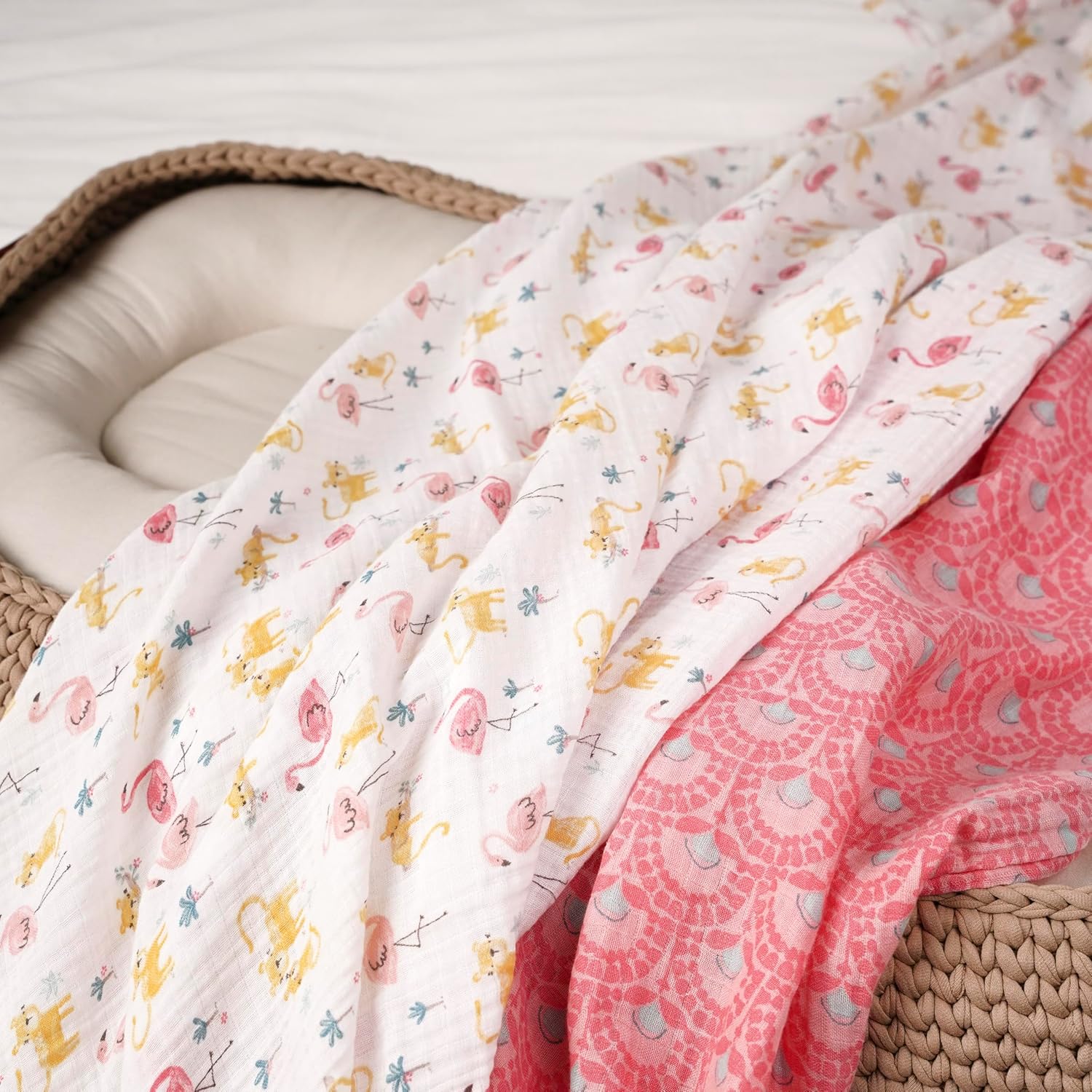 Gerber Baby 2-Pack Muslin Blanket Animal Geo Girl One Size