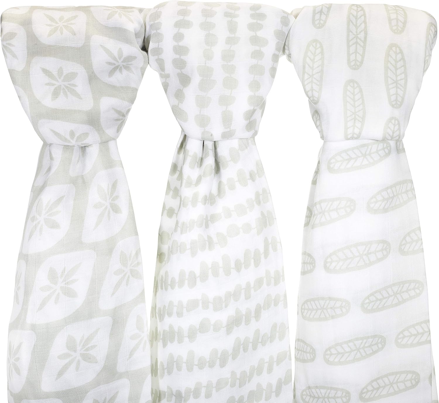Ziggy Baby Muslin Swaddle Blankets 3 Pack Sage Green White