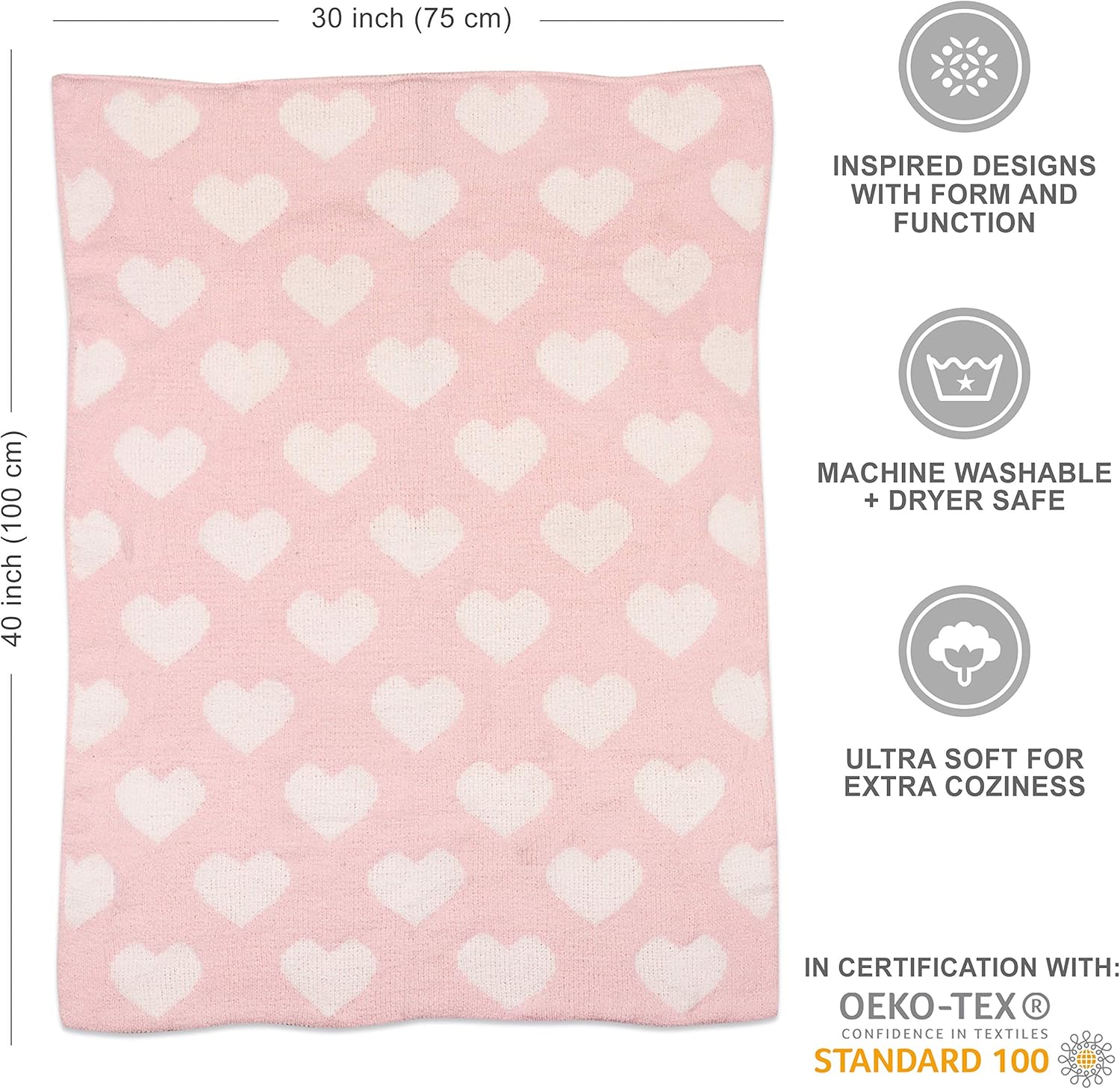 Living Textiles Pink Hearts Chenille Baby Blanket Reversible