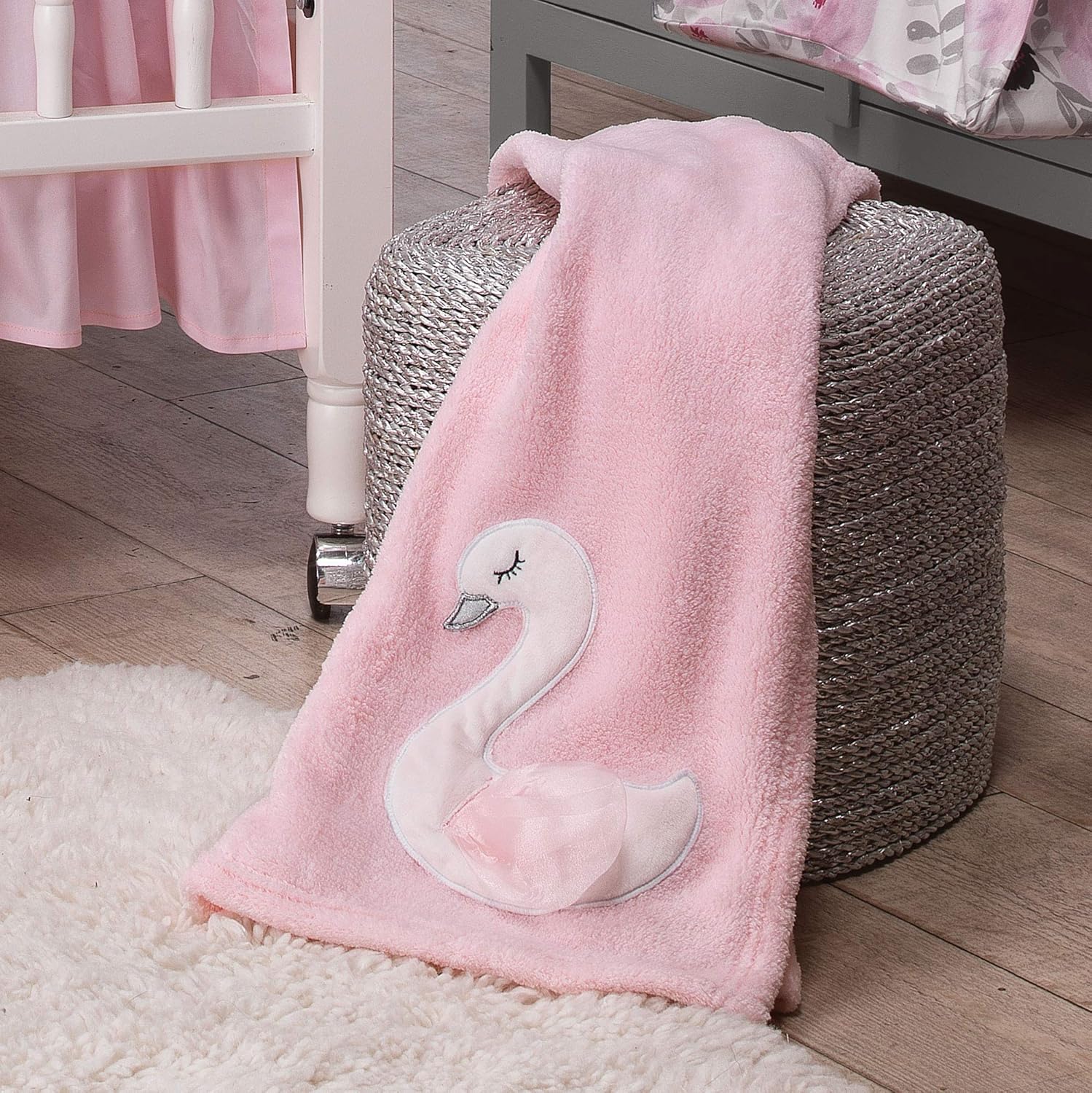 Blossom Pink White Swan Coral Fleece Baby Blanket 1