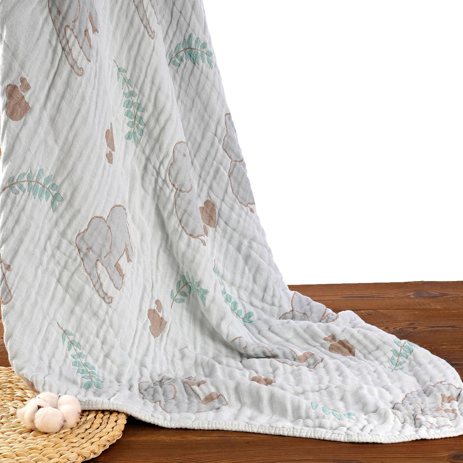HardNok Ultra Soft Muslin Baby Blanket - Forest Elephant Design