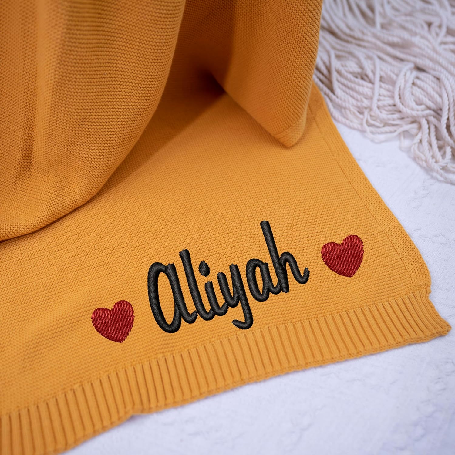 NAZENTI Personalized Knit Baby Blanket with Embroidered Name 1