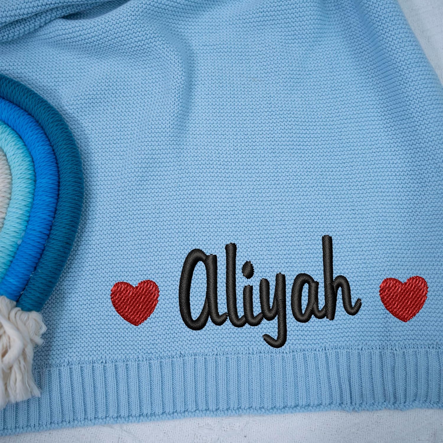 NAZENTI Personalized Knit Baby Blanket with Embroidered Name 1