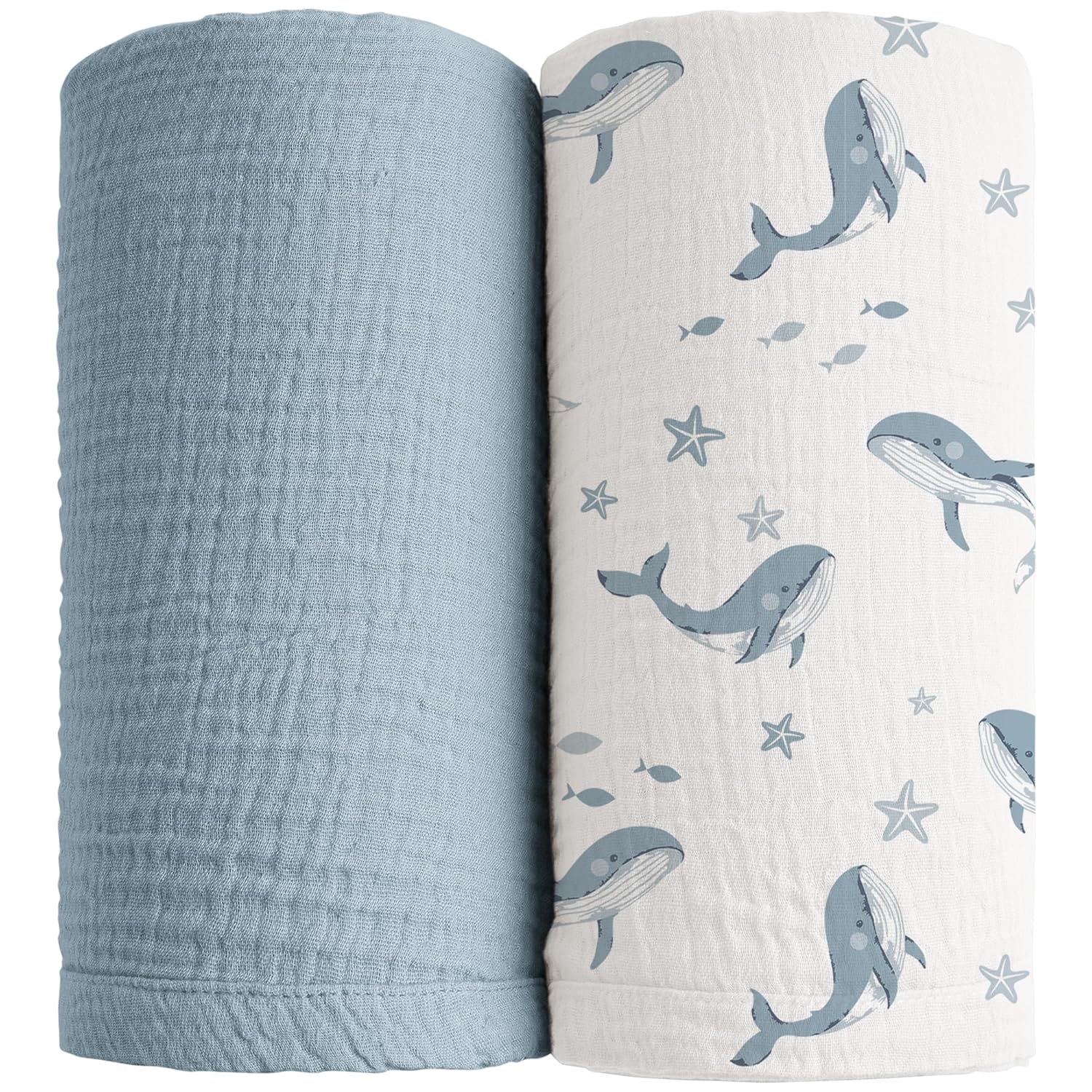 Konssy 2 Pack Muslin Swaddle Blankets 47 x 47 Inches