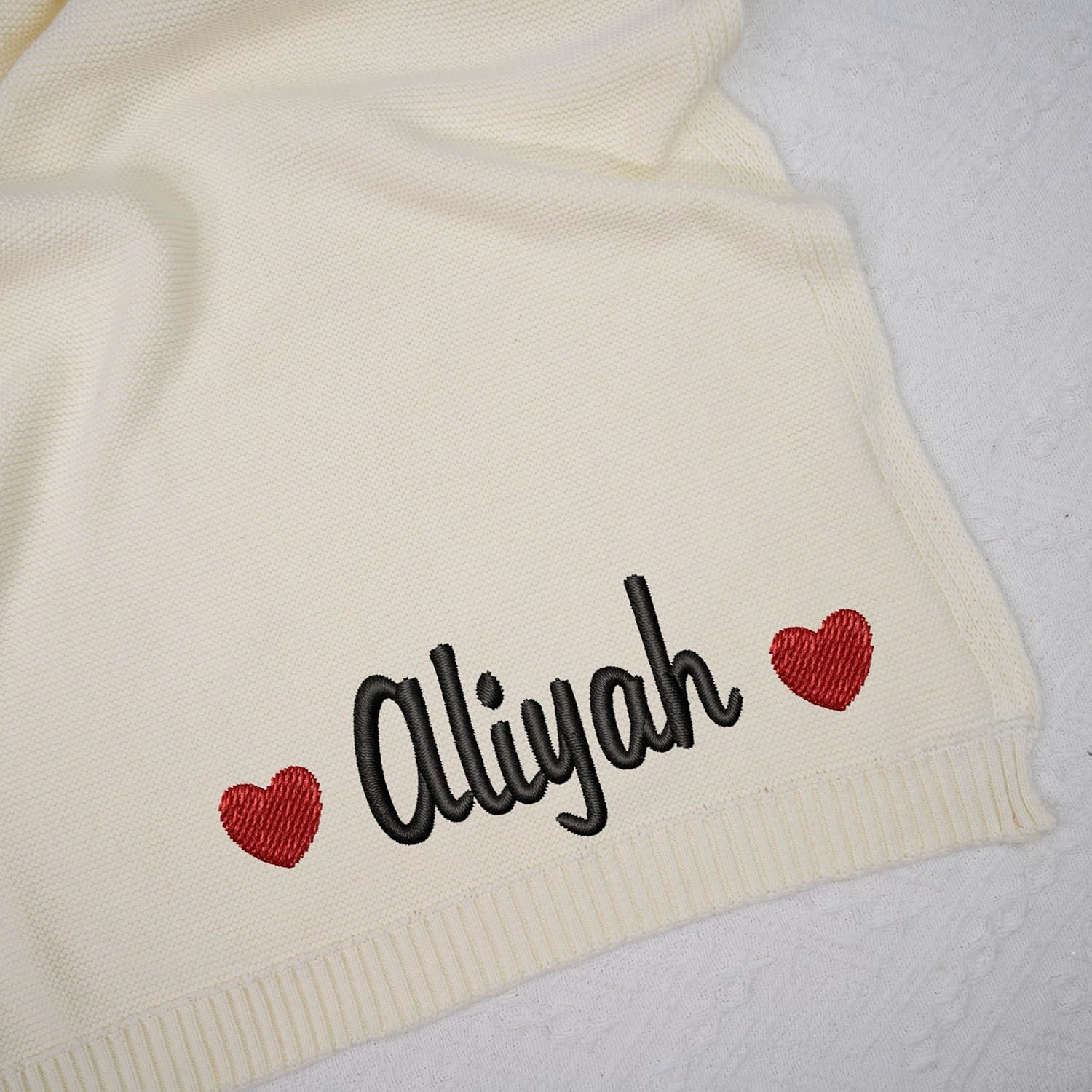 NAZENTI Personalized Knit Baby Blanket with Embroidered Name 1