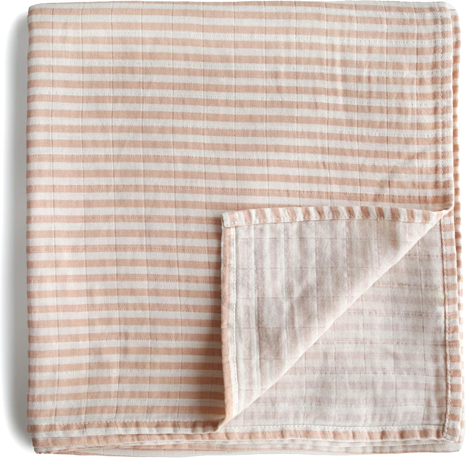 Mushie Muslin Baby Swaddle Blanket - Natural Stripe 100 Organic Cotton