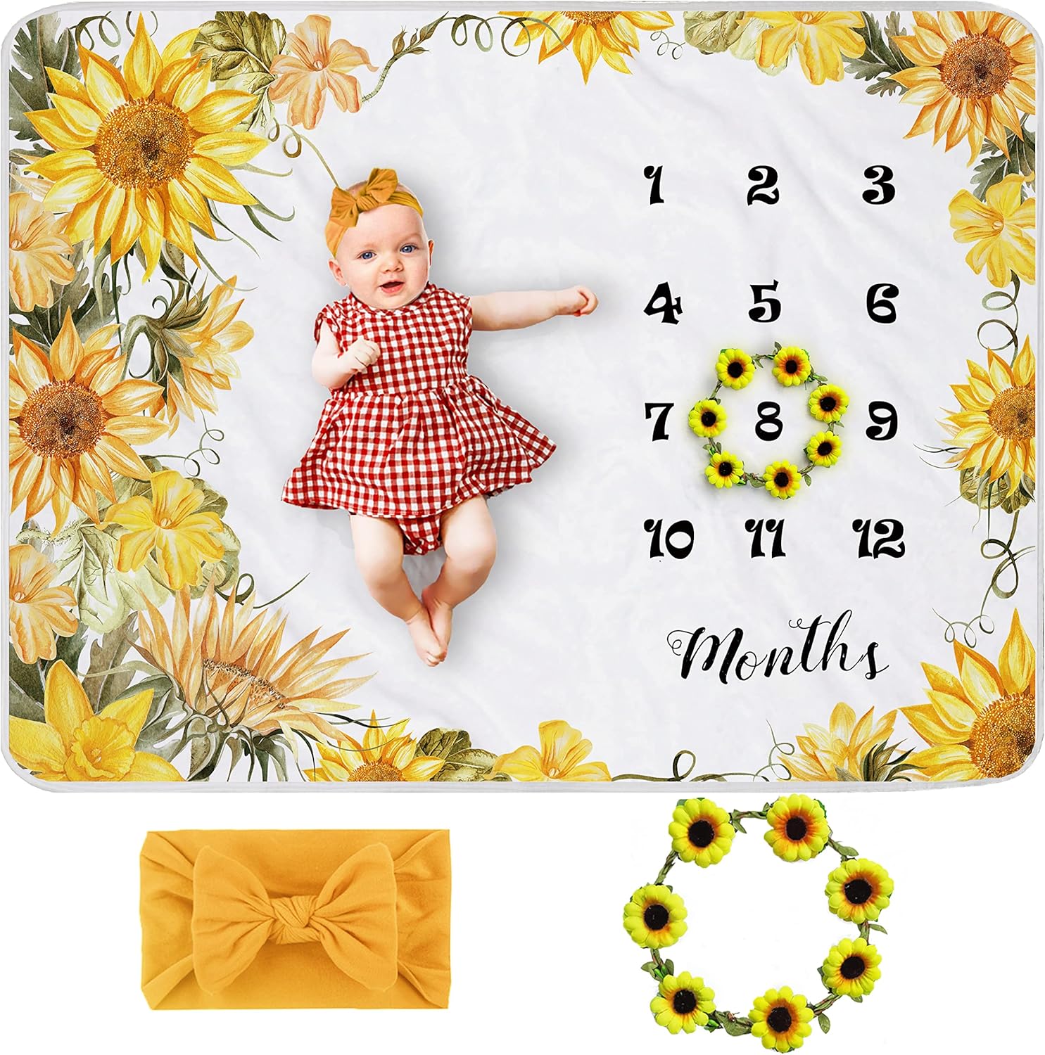 Yoothy Sunflower Baby Monthly Milestone Blanket for Girls