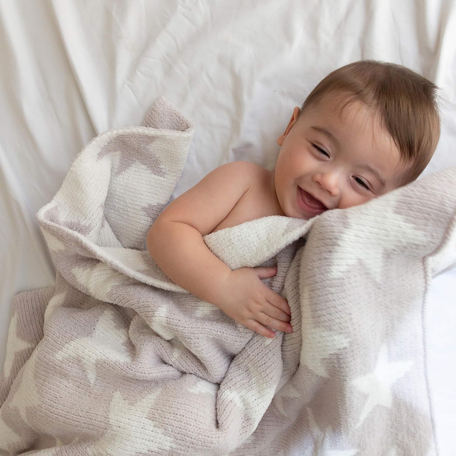 Living Textiles Grey Stars Chenille Baby Blanket Reversible