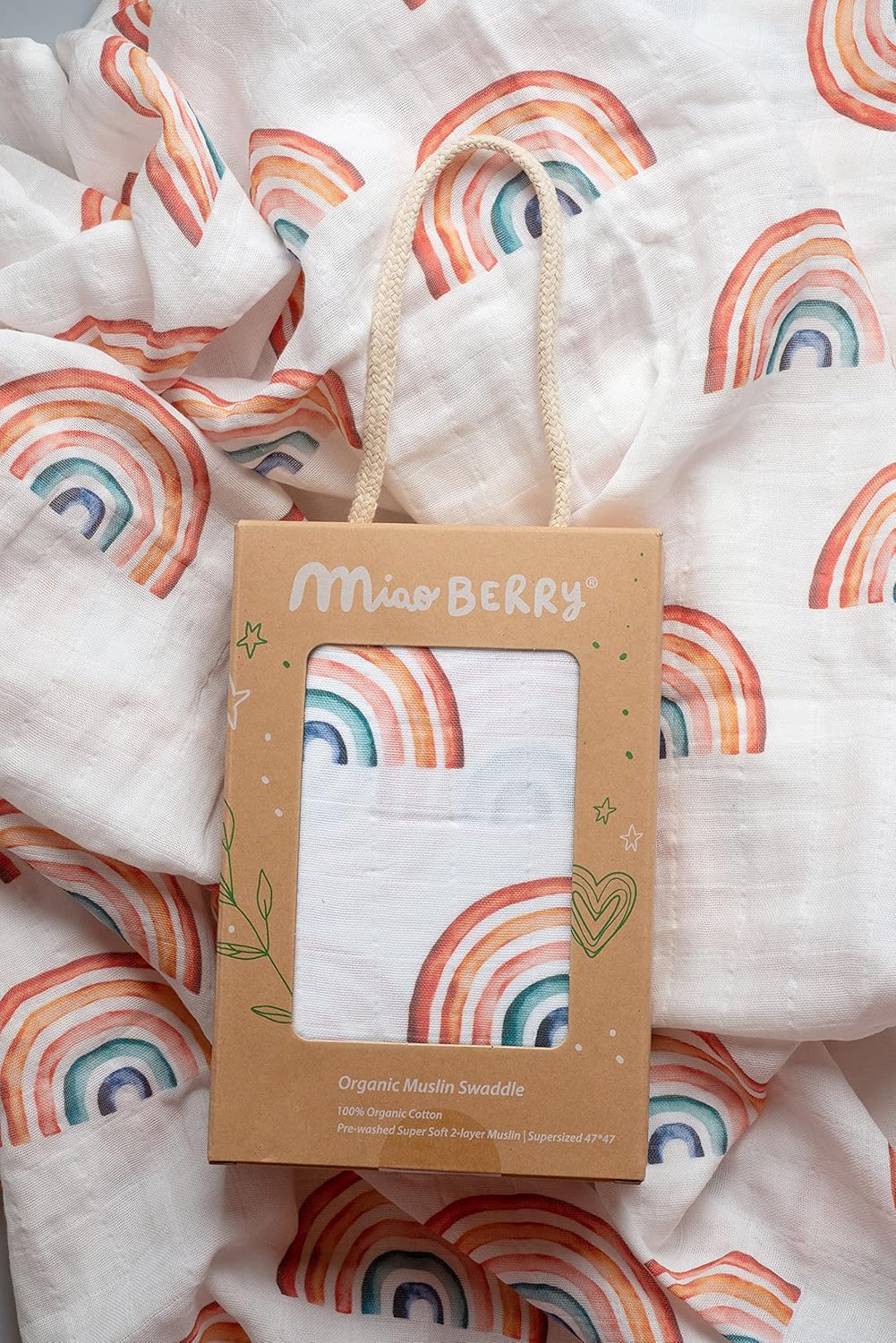 Miaoberry Organic Muslin Swaddle Blanket and Hat Set 1