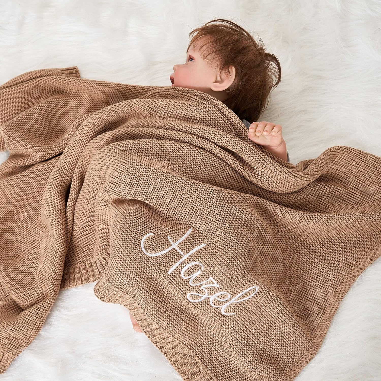 NAZENTI Personalized Baby Girl Blanket with Embroidered Name