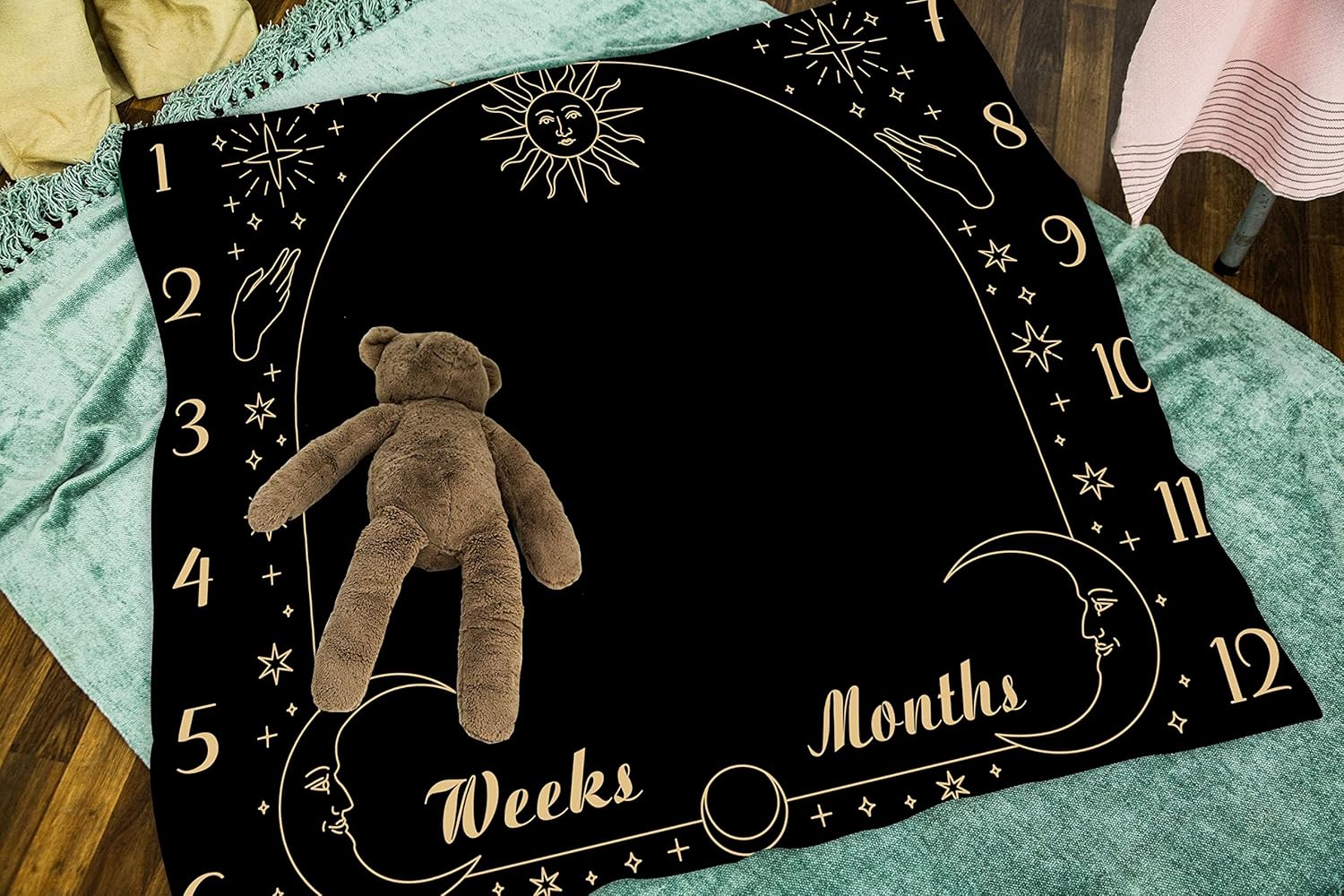Baby Monthly Milestone Blanket - 48x40 Inch Swaddle Blanket with Sun Moon Design