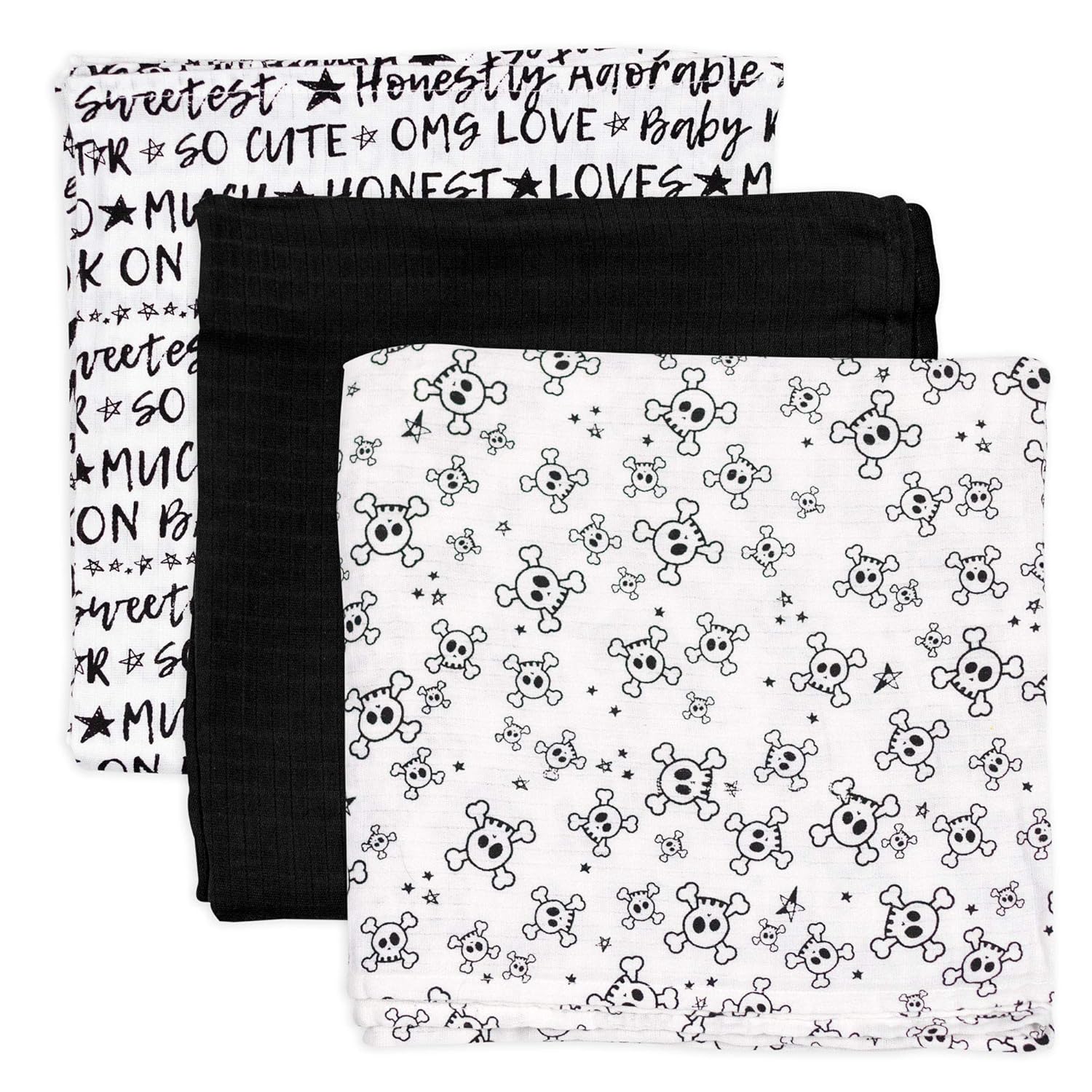 HonestBaby 3-Pack Organic Cotton Swaddle Blankets with Tossed Skulls Design