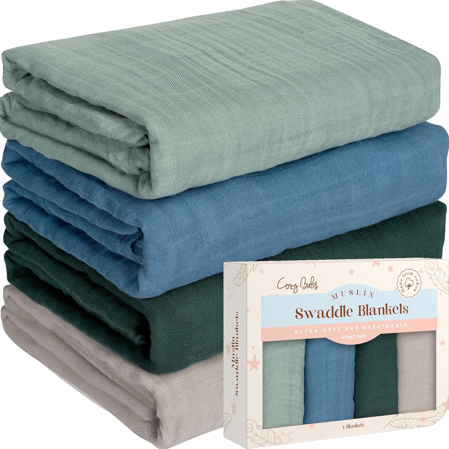 CozyBubs Muslin Swaddle Blankets 4-Pack