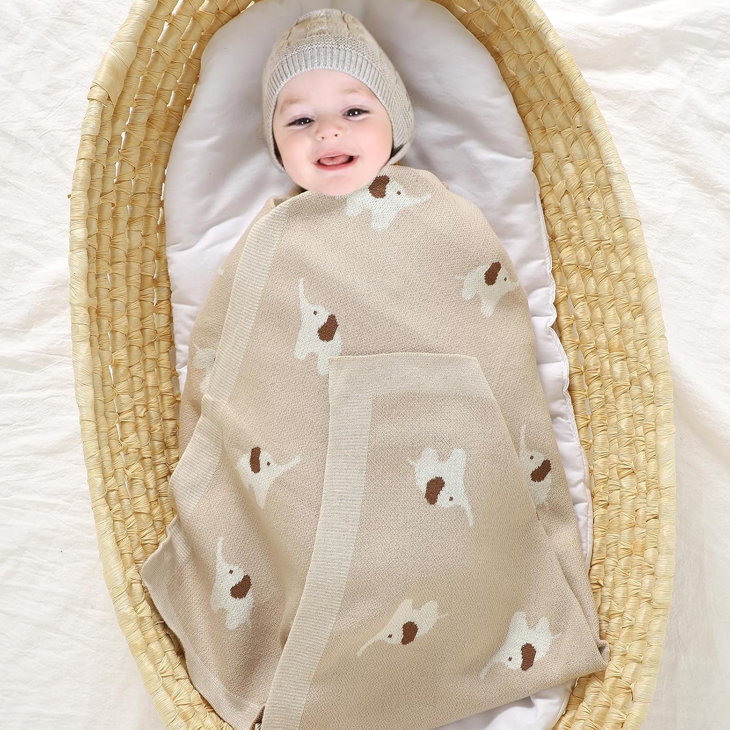 Hadetoto Soft Cotton Baby Blanket with Elephant Design - Camel 90 x 70cm