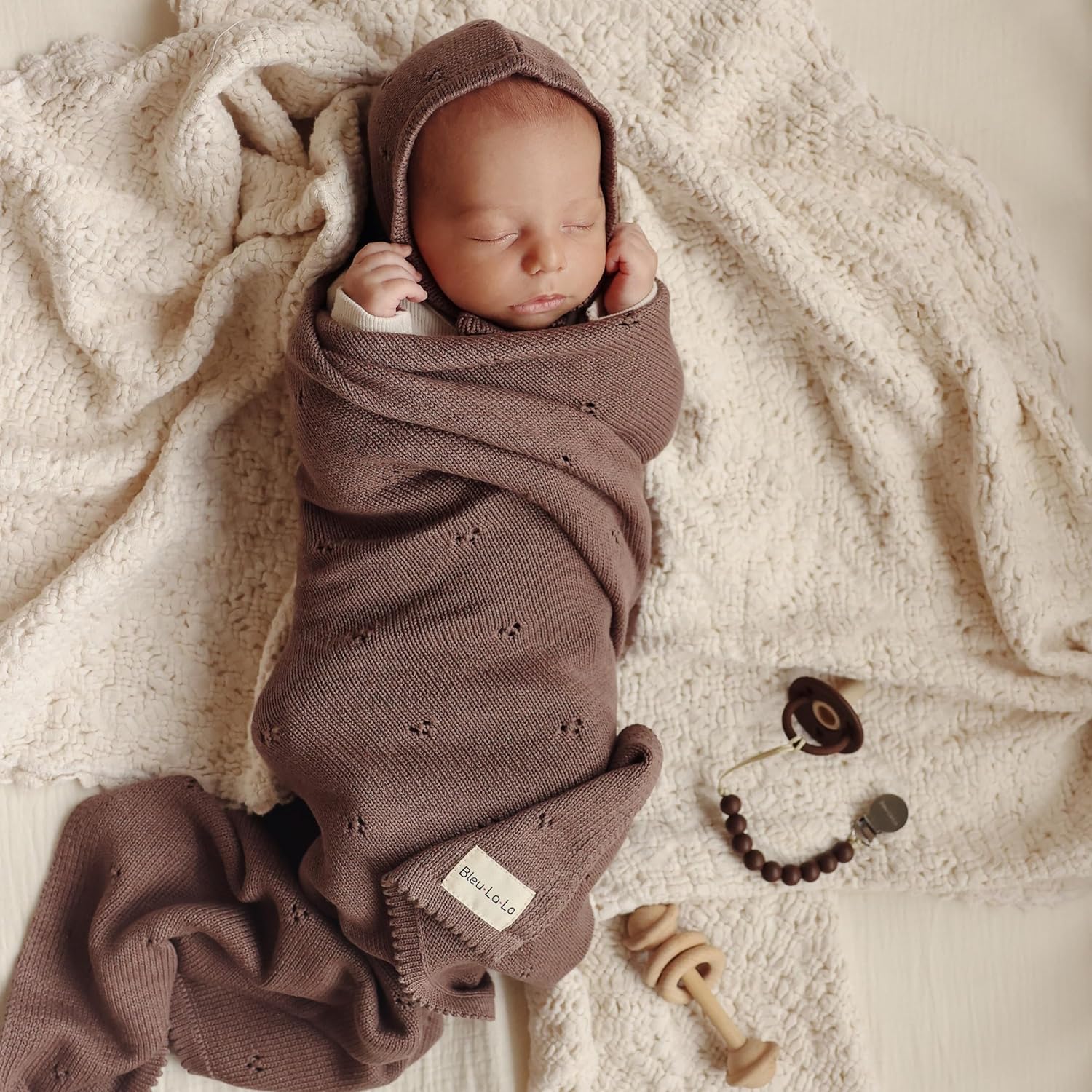 Bleu La La Luxury Organic Pointelle Receiving Blanket