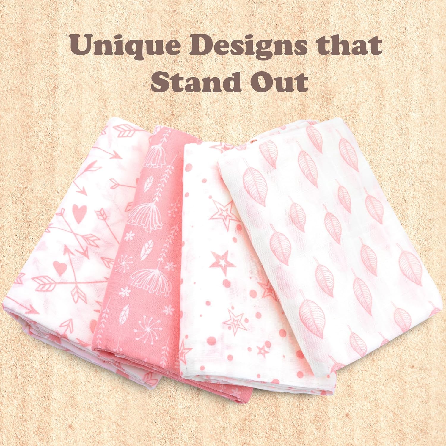 Bublo Baby Muslin Swaddle Blankets 4-Pack Pink