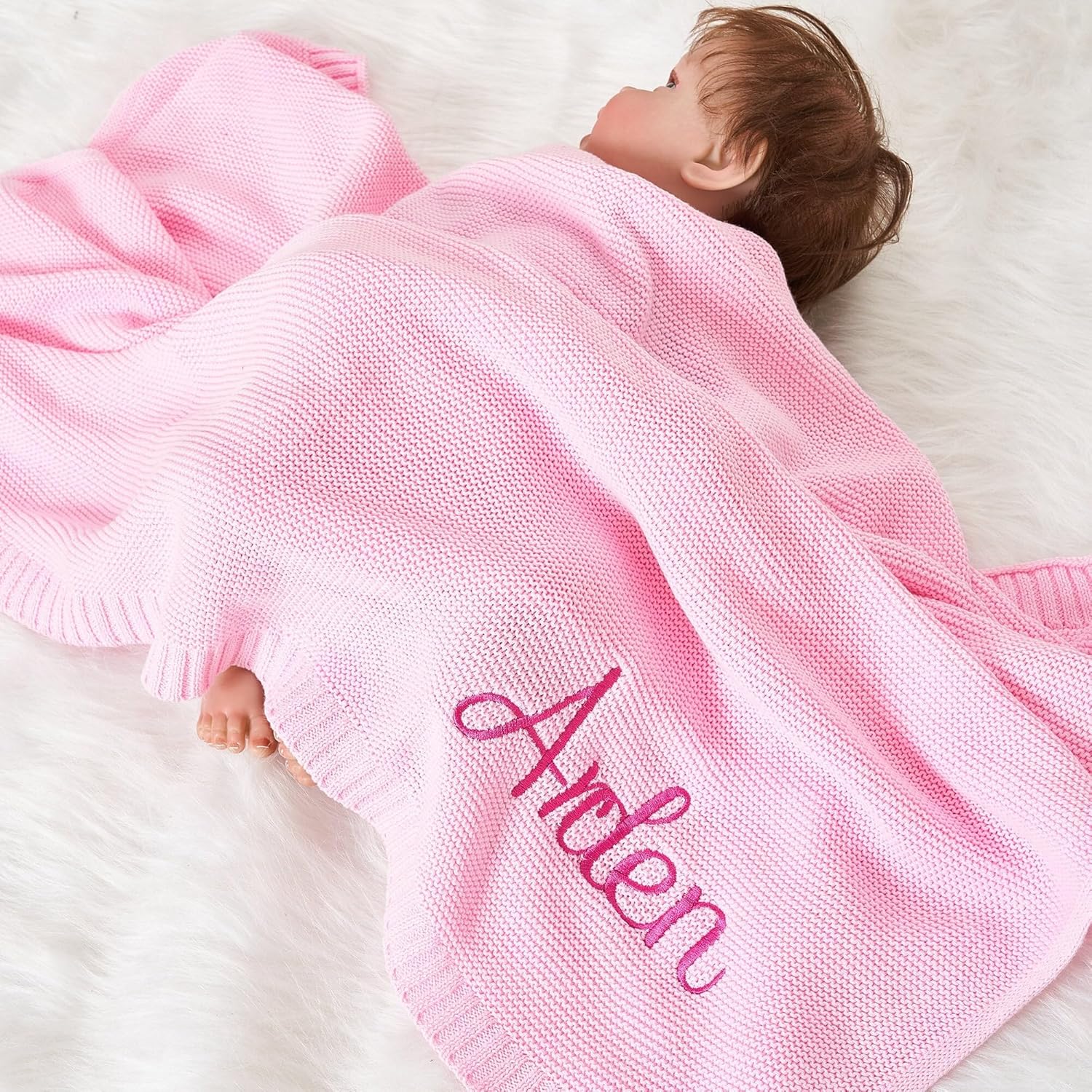 NAZENTI Personalized Baby Girl Blanket with Embroidered Name