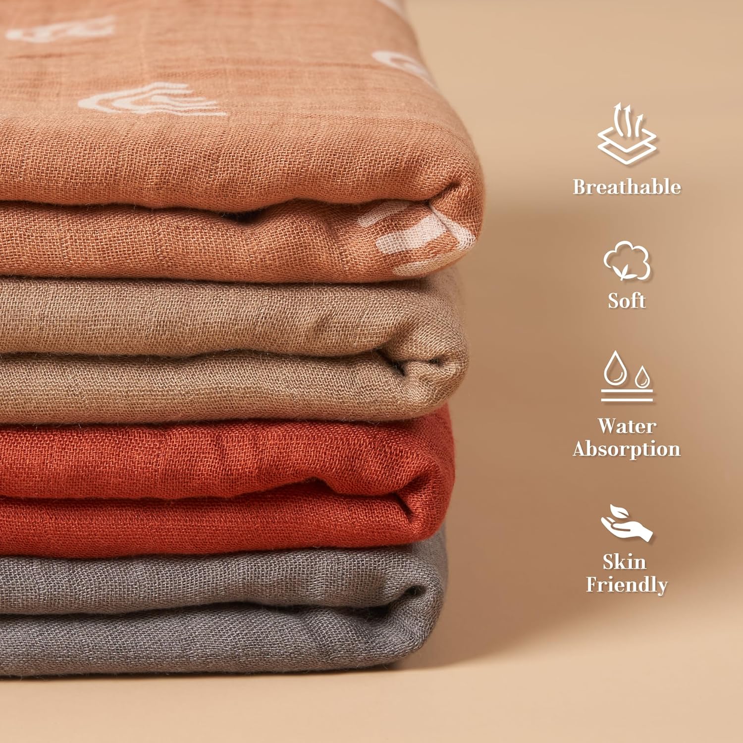 Meracorallo Muslin Swaddle Blanket Brick Red 47x47
