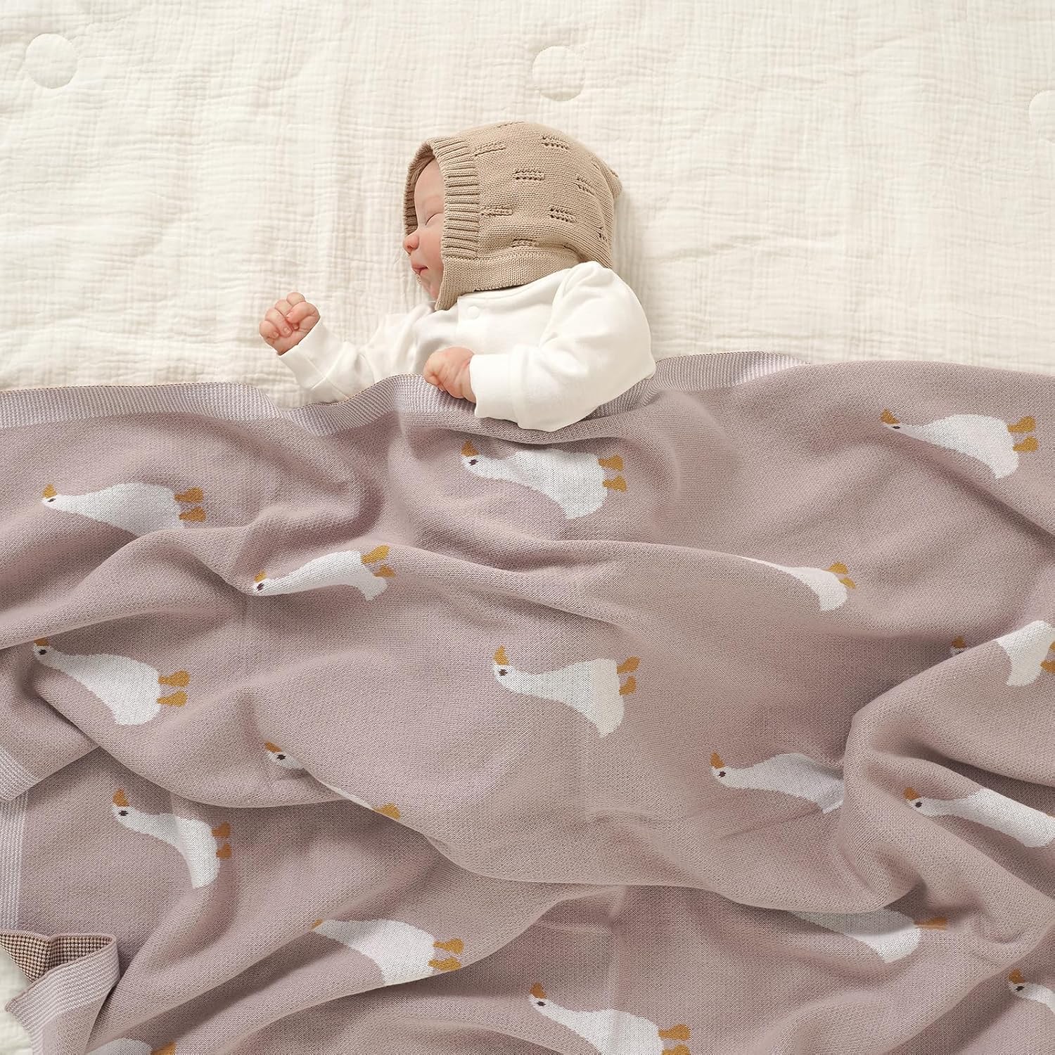 Mimixiong Soft Cotton Baby Blanket with Cute Goose