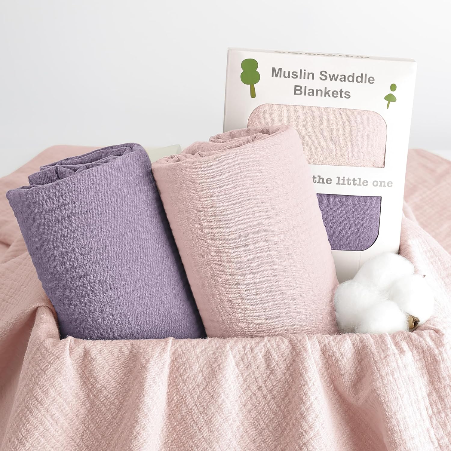 Susurration Muslin Swaddle Blanket 2Pack 40x40in Pink Purple